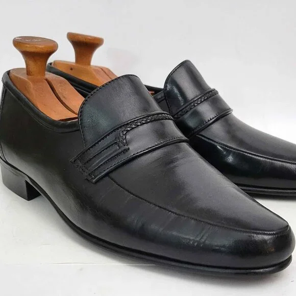 Vintage Bruno Magli Italian Loafers Black Leather Men's 8.5 M NEAR MINT - Picture 1 of 10
